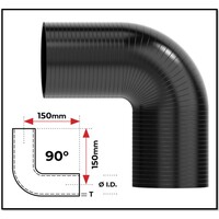 1 1/2" (38MM) BLACK 90° SILICONE BEND (4 PLY REINFORCED 4MM THICK)