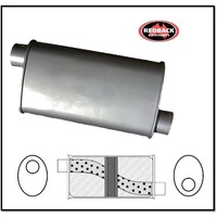 8" X 4" OVAL 14" LONG 2 1/4" O/O GLASS PACKED CHAMBERED REDBACK UNIVERSAL MUFFLER