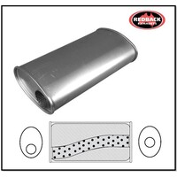 8" X 4" OVAL 14" LONG 2 1/4" O/O MEGA FLOW REDBACK UNIVERSAL MUFFLER (NO SPIGOTS)