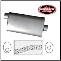 8" X 4" OVAL 16" LONG 2 1/2" O/C MEGA FLOW REDBACK UNIVERSAL MUFFLER