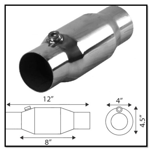 UNIVERSAL ROUND METALLIC CATALYTIC CONVERTER 2 1/2" (63MM) 100CPI