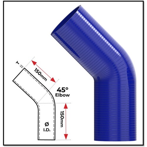 1 3/4" (45MM) BLUE 45° SILICONE BEND (4 PLY REINFORCED 4MM THICK)