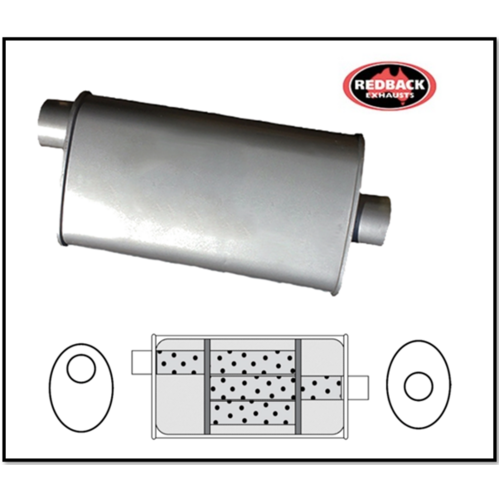 8" X 4" OVAL 14" LONG 2" O/C TRIFLOW REDBACK UNIVERSAL MUFFLER