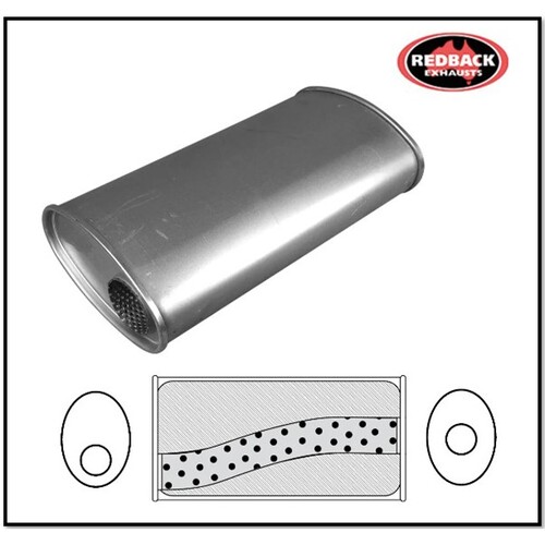 8" X 4" OVAL 14" LONG 2 1/4" O/O MEGA FLOW REDBACK UNIVERSAL MUFFLER (NO SPIGOTS)