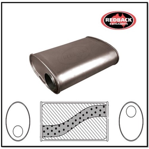 8" X 4" OVAL 14" LONG 2 1/2" O/O MEGA FLOW REDBACK UNIVERSAL MUFFLER (NO SPIGOTS)