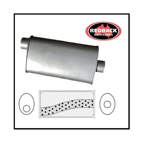 8" X 4" OVAL 16" LONG 2 1/2" O/C MEGA FLOW REDBACK UNIVERSAL MUFFLER